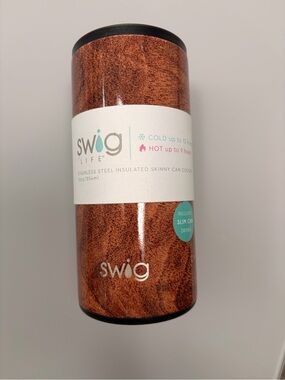 Swig Life Brown Woodgrain Insulated Skinny Can Cooler